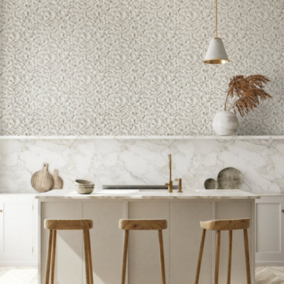 Galerie Salt Arco Sesame 3D Embossed Lustre Flower Leaf Wallpaper Roll from B&Q