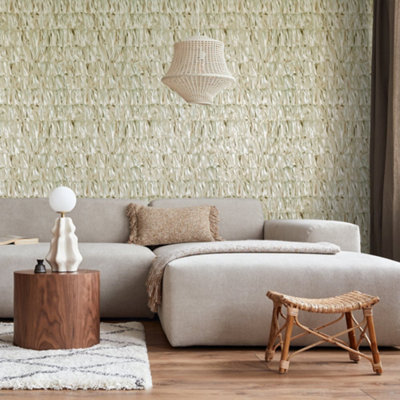 Galerie Salt Calma Sage Shimmer Paper Strips Design Wallpaper Roll from B&Q