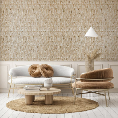 Galerie Salt Calma Cinnamon Shimmer Paper Strips Design Wallpaper Roll from B&Q