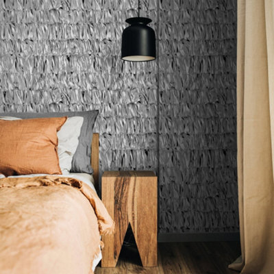Galerie Salt Calma Black Cumin Shimmer Paper Strips Design Wallpaper Roll from B&Q