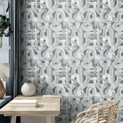 Galerie Salt Penello Poppy Seed Sheen Brush Dance Design Wallpaper Roll from B&Q