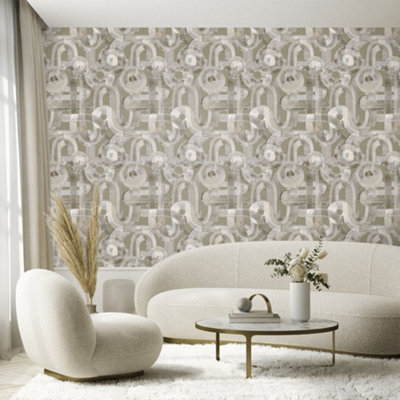 Galerie Salt Penello Nutmeg Sheen Brush Dance Design Wallpaper Roll from B&Q