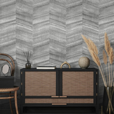 Galerie Salt Vetro Black Cumin Glass Beads Chevron Design Wallpaper Roll from B&Q