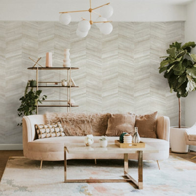Galerie Salt Vetro Pine Nut Glass Beads Chevron Design Wallpaper Roll from B&Q