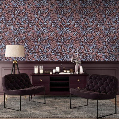 Galerie Pepper Lana Red Flocked Fabric Brussels Floral Lace Wallpaper from B&Q