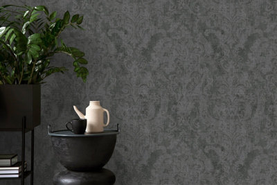 Galerie Cerra Black Fleur Damask Wallpaper from B&Q