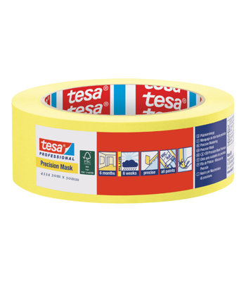 Tesa Precision Masking Tape Indoor (6 Months) Yellow50mm X 50M from B&Q