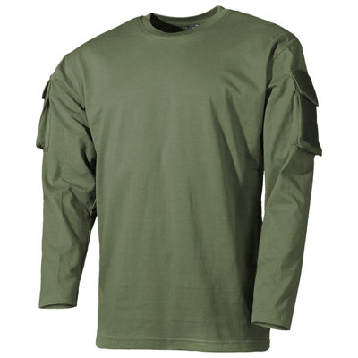 Mfh Us Long Sleeved T-Shirt With Sleeve Pockets Od Green Size Small from B&Q