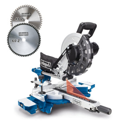 B&Q -  Hm254 10" Sliding Mitre Saw2000W255mm 48T 60T Tct Blades340X90mm Cross Cut45 Degree Bevel & Laser Guide