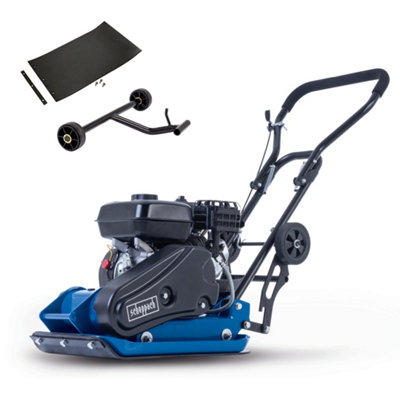 Scheppach Black Hp2300s Wacker Plate Compactor, 4.1Kw Engine, 13,000N Compaction Force, Depth, 54X42cm Plate & Rubber Mat 30Cm