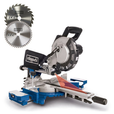 B&Q -  Hm216 8" Sliding Mitre Saw2000W216mm 24T & 48T Tct Blades340X65mm Cross Cut45 Degree Bevel & Laser Guide