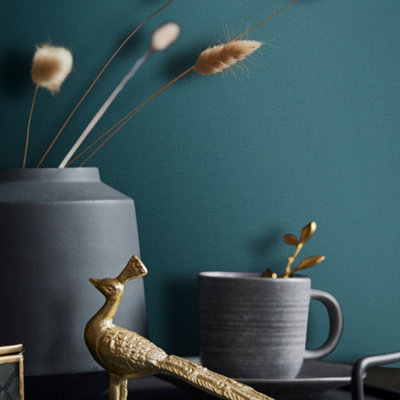 Galerie The New Textures Book Dark Turquoise Fabric Effect Wallpaper Roll from B&Q