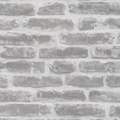 Galerie Paste The Wall White And Greige Exposed Brick Wallpaper from B&Q