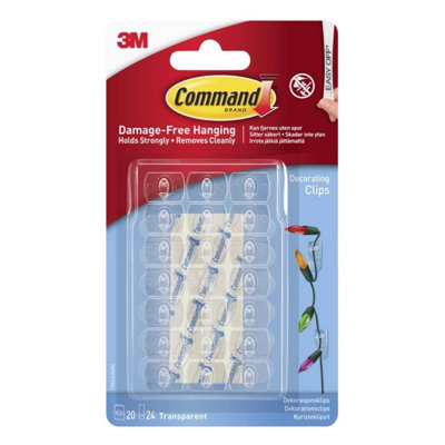 3M Command Clear Decorating Clips 20 Clips 24 Clear Strips Damage Free Hanging For Christmas Lights And Decorations from B&Q
