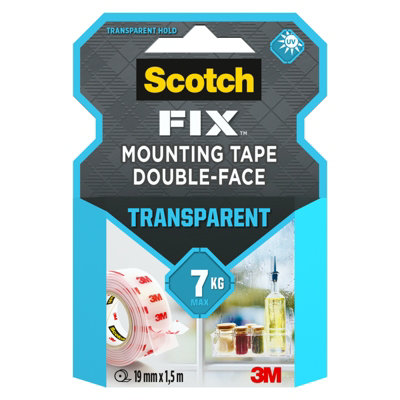 3M Scotch-Fix Transparent Mounting Tape (L)1.5M (W)19mm from B&Q