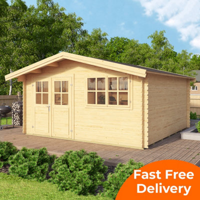 B&Q -  Lasita Isar Traditional Log Cabin3.9M X 3.8MApex Garden Summer House With Double Door