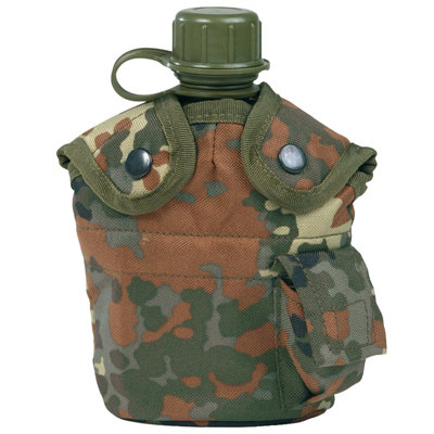 WATER BOTTLE CANTEEN + BELT HOLDER + CUP ARMY MILITARY GERMAN FLECKTARN CAMO - Image 2