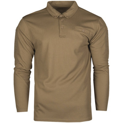Mil-Tec Long Sleeve Quick Dry Polo Shirt Dark Coyote Size Medium from B&Q