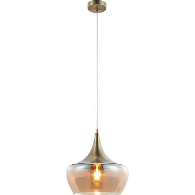 Luminosa Lighting Luminosa Arola Dome Pendant Ceiling Light Brass-Coloured Amber Glass Shade 1X E27 from B&Q