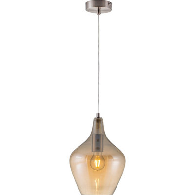 Luminosa Lighting Luminosa Paso Dome Pendant Ceiling Light Nickel Matt Amber Glass Shade 1X E14 from B&Q
