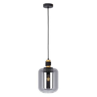 Luminosa Lighting Luminosa Ando Dome Pendant Ceiling Light Black Smoke Glass Shade 1X E27 from B&Q