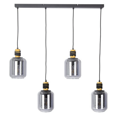 Luminosa Lighting Luminosa Ando Bar Pendant Ceiling Light Black Smoke Glass Shade 4X E27 from B&Q