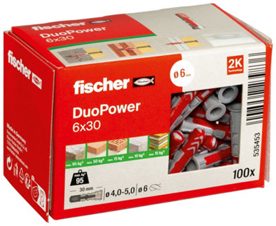Fischer Duopower Universal Wall Plugs 6mm X 30mm 100 Pack from B&Q