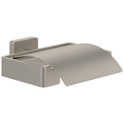 B&Q -  Elements Striking Toilet Roll Holder With Cover Matt Brushed Nickel