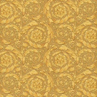 As Creation Bricoflor Satin Gold Leaf Damask Wallpaper Paste The Wall Non-Woven Vinyl Wallpaper Straight Match 32Cm 10.05 X 0.70 M from B&Q