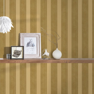 As Creation Bricoflor Yellow And Gold Striped Wallpaper Strippable And Scrubbable Non-Woven Vinyl Wallpaper 10.05 X 0.70 M from B&Q