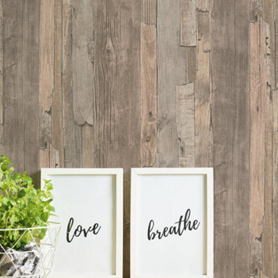Galerie Bronze Brown Drift Wood Effect Motif Wallpaper from B&Q