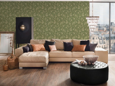 As Creation Bricoflor Non-Woven WallpaperPattern Wallpaper In GreyGreen10,05 X 0,53 M from B&Q