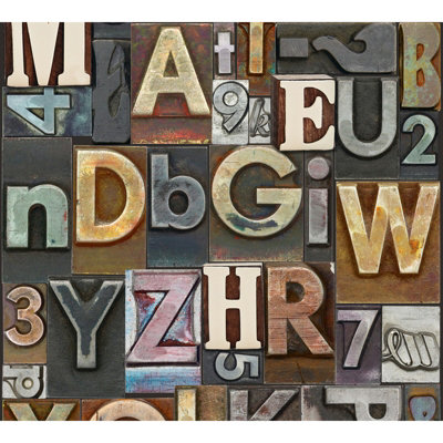 B&Q -  Bricoflor Retro Letter Collage Colourful Patterned Wallpaper Panel Self Adhesive Washable Vinyl 2.50 X 0.35 M