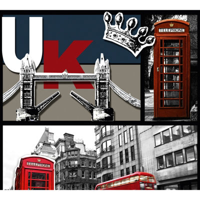 B&Q -  Bricoflor Red Telephone Booth Double Decker Bus Red Black Grey Wallpaper Panel Washable Self Adhesive 2.50 X 0.35 M