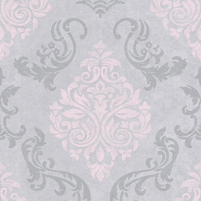 As Creation Bricoflor Damask Wallpaper Grey Flock Wallpaper Baroque Wallpaper In Victorian Designs 10.05 X 0.53 M from B&Q