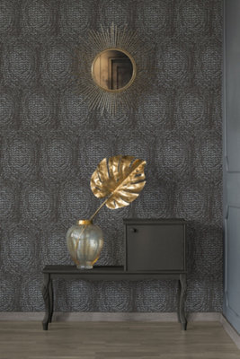 As Creation Dark Grey Silver Dotted Circles Geometric Patterned WallpaperNon-Woven Printed Straight Match 64Cm from B&Q