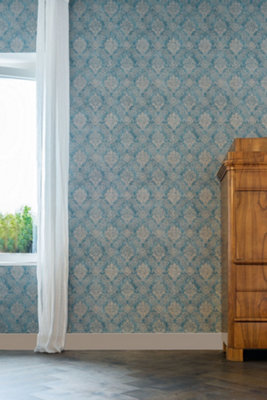 As Creation Bricoflor Damask Wallpaper Teal And Gold Baroque Wallpaper Victorian Wallpaper With Floral Patterns For Bedrooms 10.05 X 0.53 M from B&Q