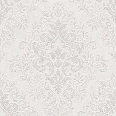 As Creation Bricoflor Baroque Damask Elegant Wallpaper In White Strippable Washable Non-Woven Vinyl Wallpaper 10.05 X 0.53 M from B&Q