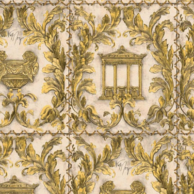 As Creation Wolfgang Joop Greek Temple Gold Glitter Wallpaper Beige Paste The Wall Vinyl