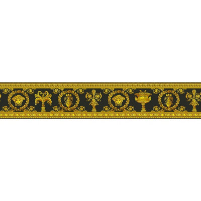 As Creation Bricoflor Baroque Black And Gold Medusa Ornament Wallpaper Border Non-Woven Vinyl Scrubbable 5.00 X 0.09 M from B&Q
