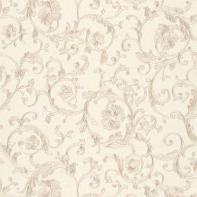 As Creation Bricoflor Ivory Damask Flower Silver Ornaments Wallpaper Non-Woven Patterned Vinyl Wallpaper 10.05 X 0.70 M from B&Q
