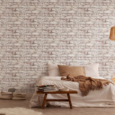 Galerie White Coastal Brick Effect Motif Wallpaper from B&Q