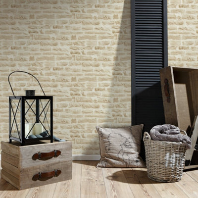 Galerie Beige Rocky Retreat Motif Wallpaper from B&Q