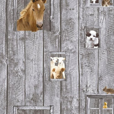 A.S. Creation As Creation Little Stars Animals Wallpaper Wood Planks Farm Paste The Wall