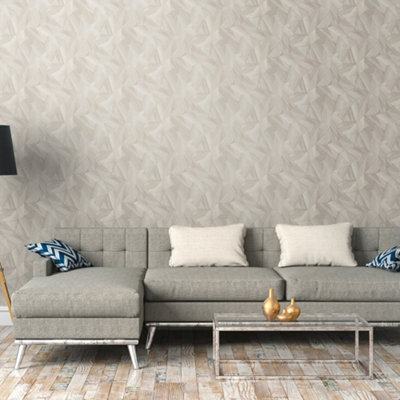 Galerie Beige Geometric Wood Effect Motif Wallpaper from B&Q