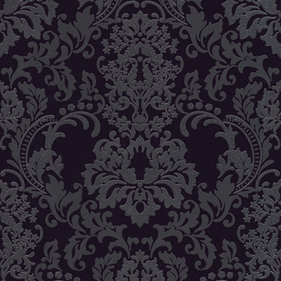 As Creation Bricoflor Damask Wallpaper Black Baroque Wallpaper Victorian Wallpaper With Floral Patterns For Bedrooms 10.05 X 0.53 M from B&Q