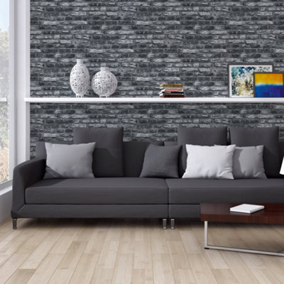 Galerie Silver Grey Brickshire Residents Motif Wallpaper from B&Q