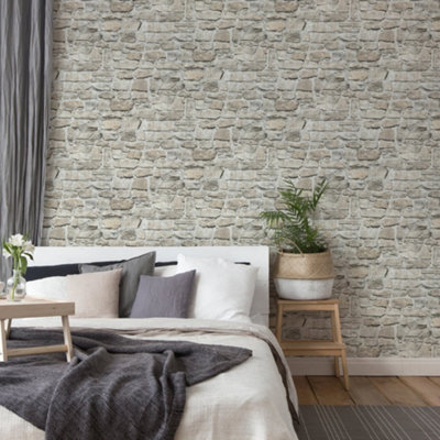 Galerie Silver Grey Stone Symphony Motif Wallpaper from B&Q