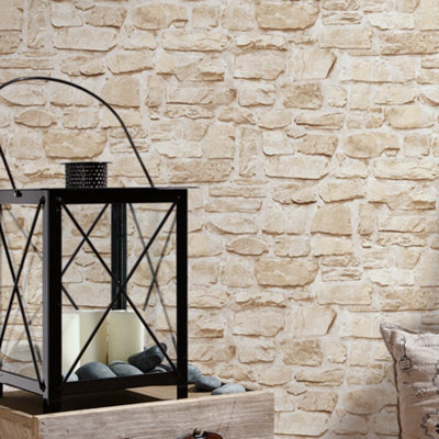 Galerie Beige Stone Symphony Motif Wallpaper from B&Q