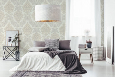 As Creation Cream White Grey Damask WallpaperClassic Quirky Style Non-Woven WallpaperGreat For BedroomStudy Room And Home Office from B&Q
